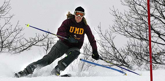 UMD Ski Team member Heather Ziebell races through gates at Spirit Mountain during a practice session this month.
