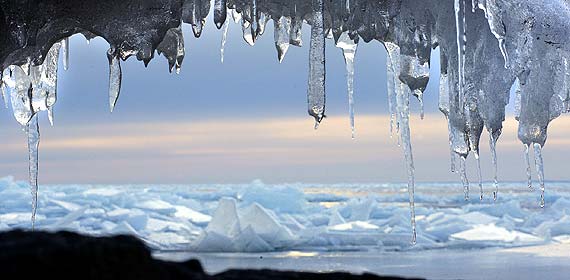 Slices of thawing Lake Superior ice line the shore north of Duluth this week in a sure sign that Spring is approaching.