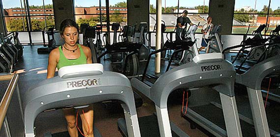 UMD students sample the cardio equipment in the new 46,000 square foot addition to the Sports and Health Center.