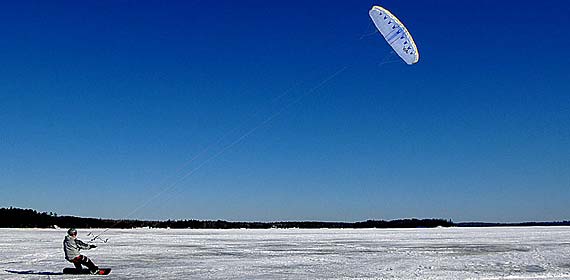 UMD's Recreational Sports Outdoor Program offers training in a number of adventure sports including kiteboarding. This shot was taken on Island Lake.