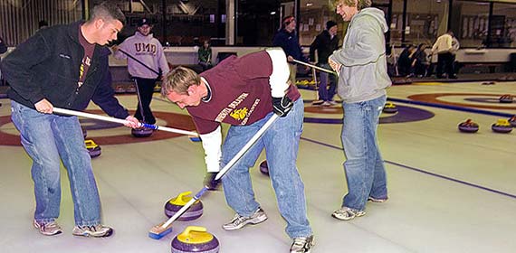 UMD's intramural curling league has 16 teams and weekly competition.