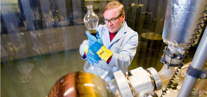 A chemist at UMD's Natural Resources Research Institute has patented a process to make the corn ethanol process more efficient, extracting more products from the left-over grains.