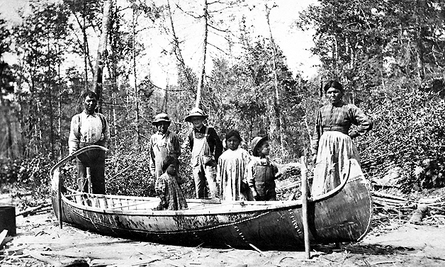 Indians in two canoes, Lake of the Woods., ca. 1912.