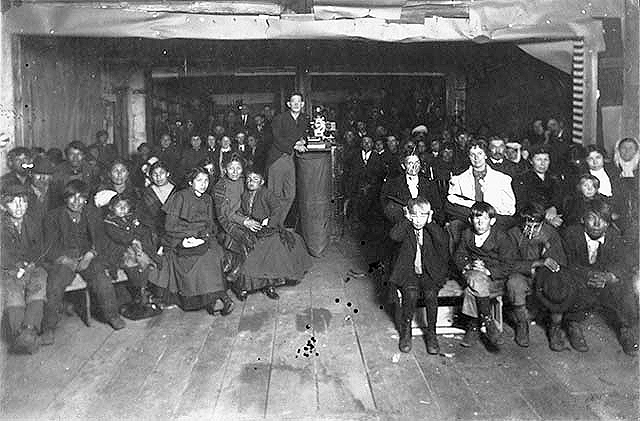 Students, teachers and projector, Red Lake school, ca. 1904.