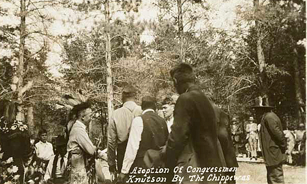 Adoption of Congressman Knutson by the Chippewas, ca. 1920.