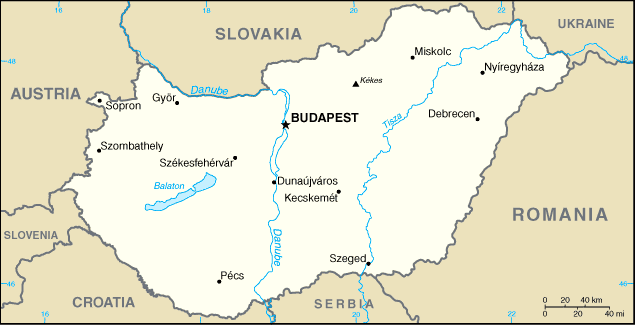 Map of Hungary.