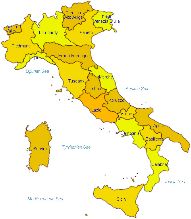 map of italy with cities and regions. Map of regions of Italy.