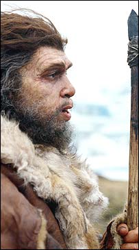 Neandertal with spear.