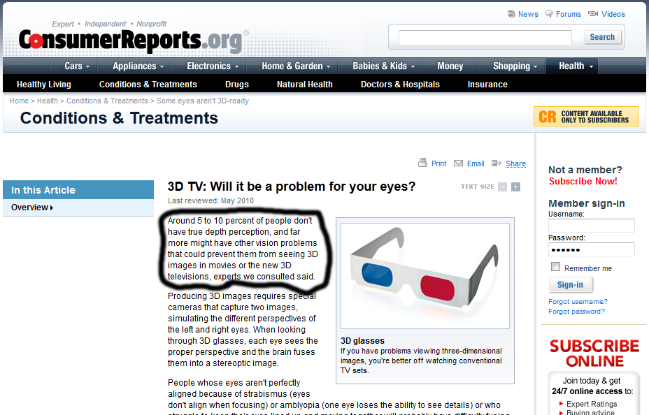 3D perception problems, Consumer Reports