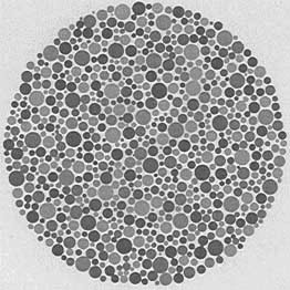 Color vision test chart, black and white.