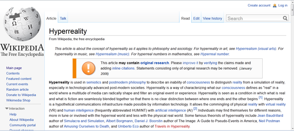 Hyperreality--Wikipedia