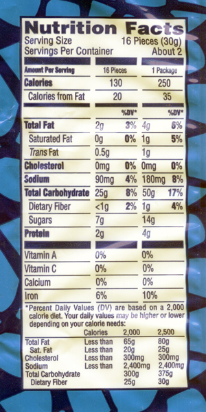 Nutrition label from a package of Austin animal crackers.