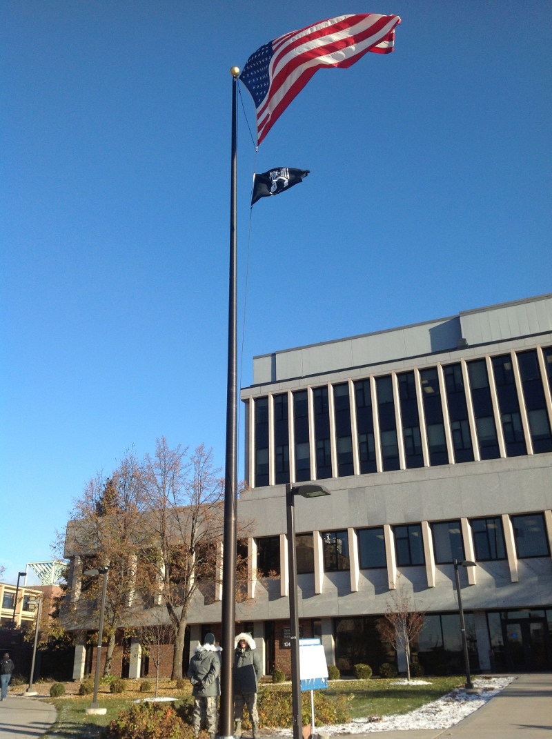 American flag outside Darland Administration Building