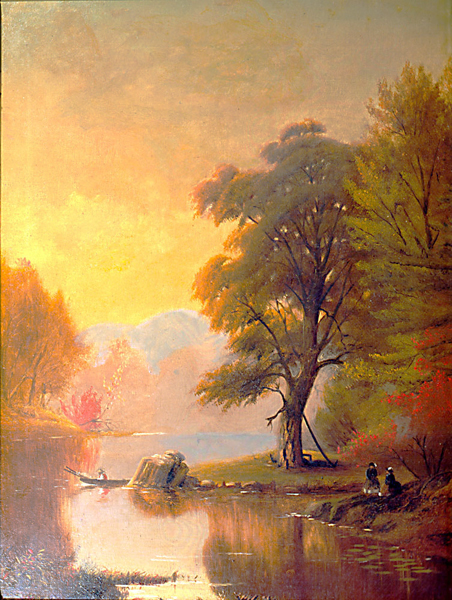 Two Ladies Seated by a Lake painting
