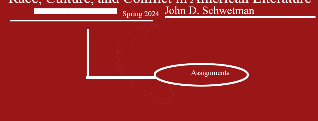 Assignments for English 1619, Race and Lit, Spring 2024, taught by John D. Schwetman