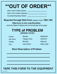 Out of Order Form