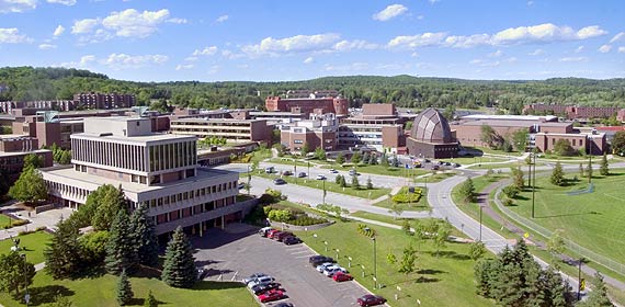 View of UMD campus looking north from the Darland Administration Building.