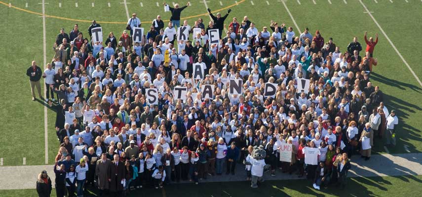 Students and the community support inclusion, diversity, and safety at UMD during the October 2011 "Take a Stand, Rock Your Voice" event.