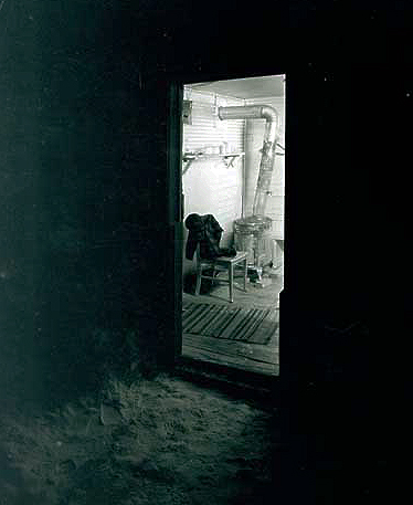 Interior view of sauna, showing part of the dressing room, on Jacob Hoikka's farm near Annandale, 1960.