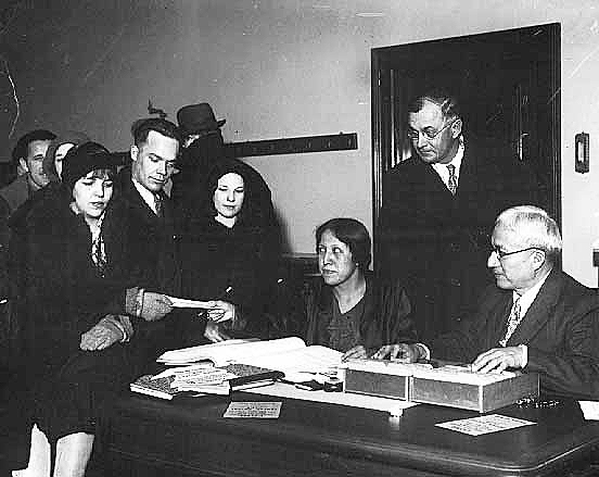 Ojibwe Indians receiving government checks, Minneapolis, 1931.