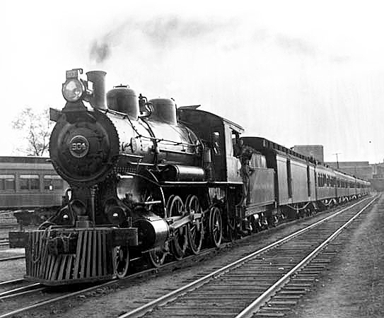 Chicago Great Western passenger train pulling out from Minneapolis Union Depot, ca. 1900.