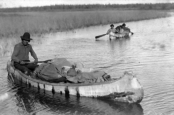 Indians in two canoes, Lake of the Woods., ca. 1912.