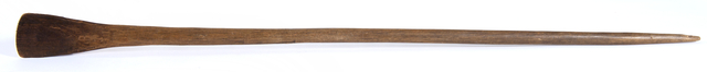 Wood paddle used for woring maple sugar by the Big Bear family, White Earth, 19th century.