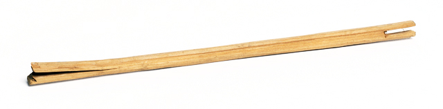 Ojibwe wooden bow made by Ajawi-gizhick (Crossing Sky), White Earth Nation, ca. 1890.