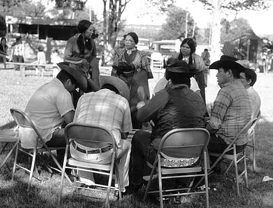 Prairie Island Santee Drummers and Singers, Pow Wow, 1969.