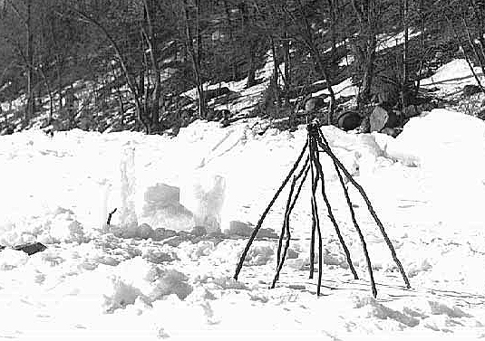 Ice fishing shelter frame, Mille Lacs, 1948.