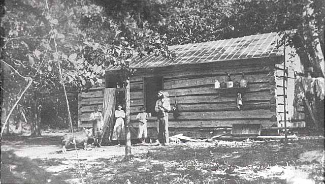 Pioneer log cabin, probably near Walker, 1900