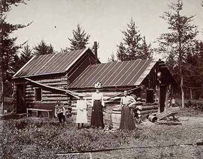 First log cabin in Cass Lake, ca. 1900.