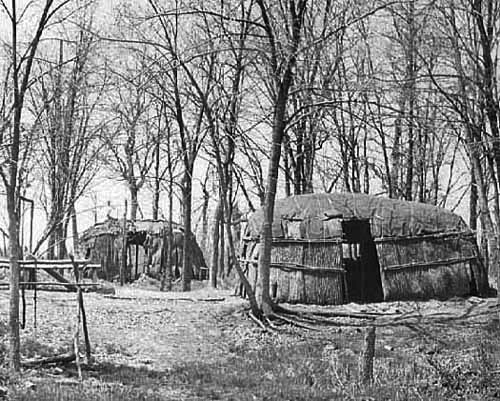 Summer homes of the Chippewa on the shores of Red Lake, ca. 1925.