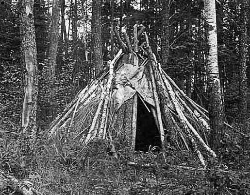 Chippewa Indian winter lodge, Lake County, 1915