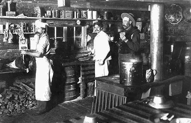 Inside of a cook shanty, ca. 1910.