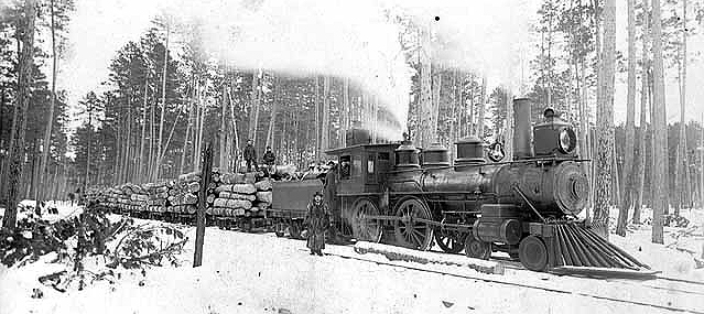 Engine Twelve carrying load of logs, ca. 1915.