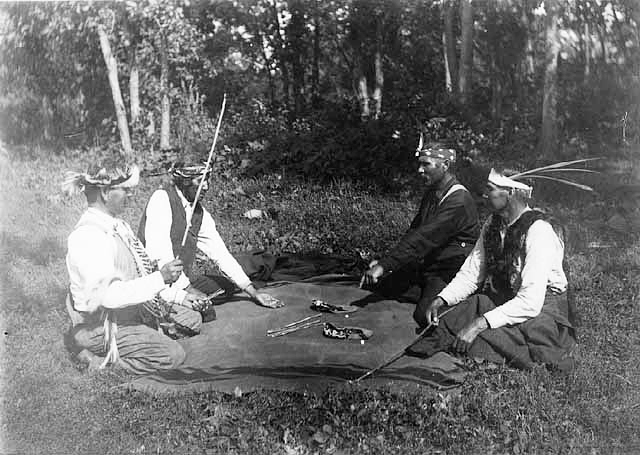 Moccasin game, White Earth Reservation, ca., 1920.