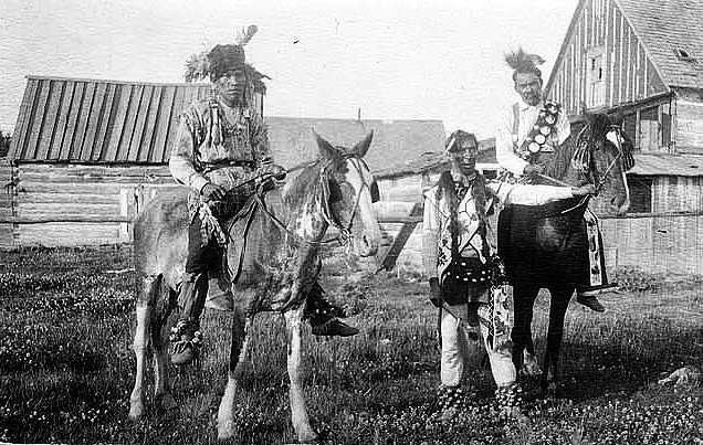 Chippewa Indians with horses near Walker, ca. 1900.