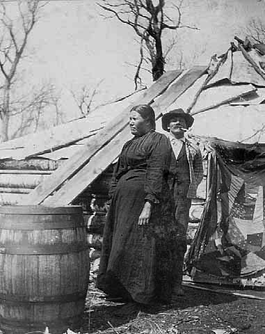 Chippewa Indians at a sugar camp, White Earth Indian Reservation, 1908.