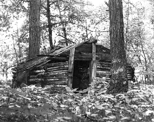 Storage lodge for storing implements used in making maple sugar, Red Lake Indian Reservation, 1946