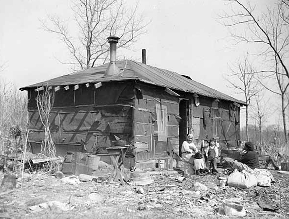 Dwelling and Indians at Vineland, ca. 1925.