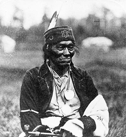 O-ge-mah-o-cha-wub (Mountain Chief), chief of Leech Lake Ojibways, ca. 1860.