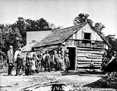 Old Fontaine Store, near where Great Northern Depot now stands, Louis Fontaine, pioneer storekeeper, Crookston, ca. 1890.