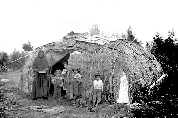 Ojibwe elm bark home, 1910
