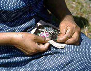 Mrs. Fairbanks Doing Beadwork, Bena, 1948