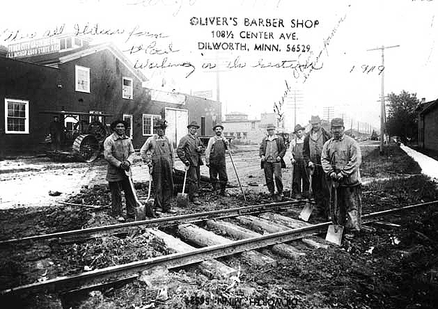 Section gang, Italians from St. Paul, at Fargo, North Dakota, 1919.