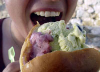 Sicilian ice-cream in a bread bun. A good solution to a local problem: the Mediterranean heat quickly melts the ice-cream, which is absorbed by the bread.