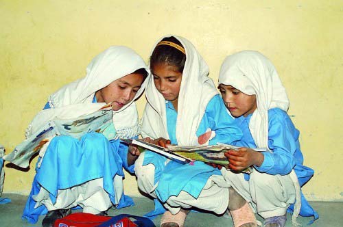 Girls attend Gultori Girls Refugee School in village of Skardu in the Karakoram mountains of Northeastern Pakistan.  Greg Mortenson's Central Asia Instute started the school.