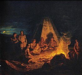 Aleksander Lauréus's painting of the Sámi by the fire