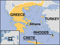 Thumbnail map of Greece and Crete.